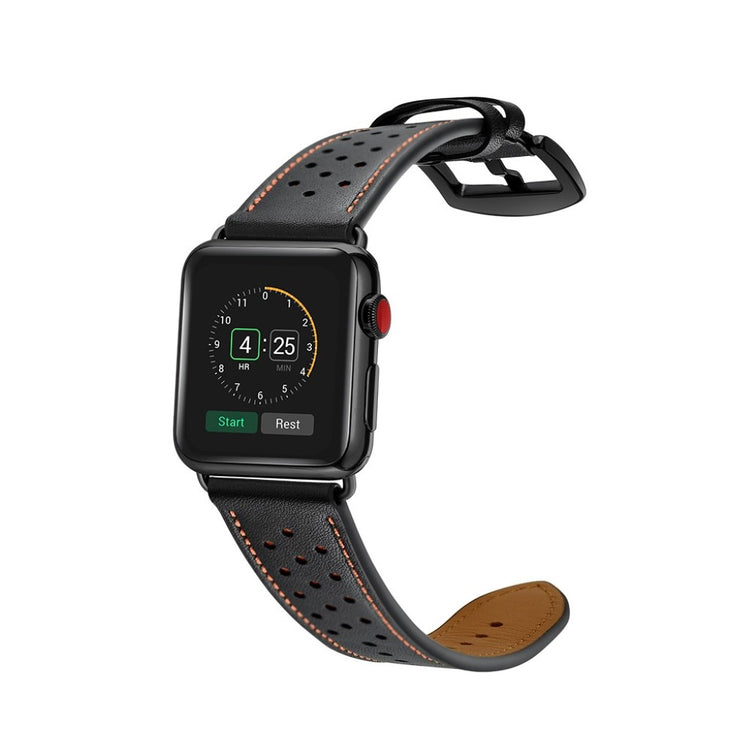 Apple Watch Series 5 40mm / Apple Watch 40mm Ægte læder Rem - Sort#serie_3