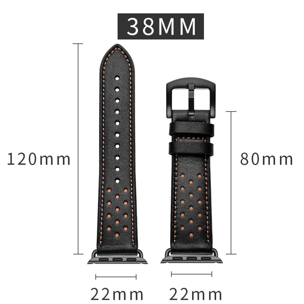 Apple Watch Series 5 40mm / Apple Watch 40mm Ægte læder Rem - Sort#serie_4