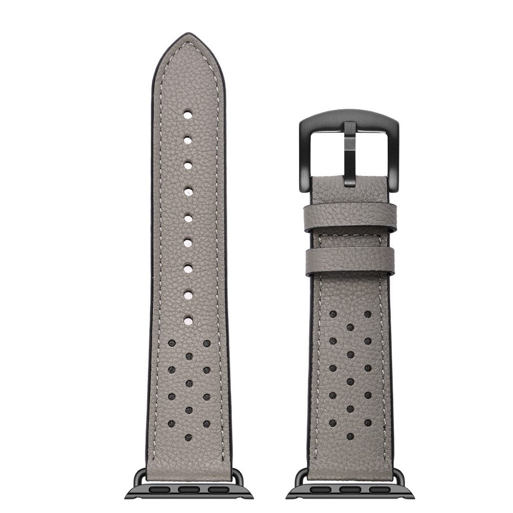 Apple Watch Series 5 40mm / Apple Watch 40mm Ægte læder Rem - Sølv#serie_5