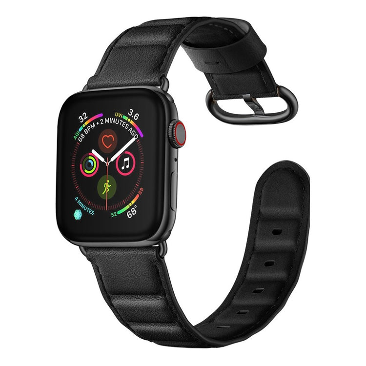 Apple Watch Series 5 40mm / Apple Watch 40mm Ægte læder Rem - Sort#serie_1