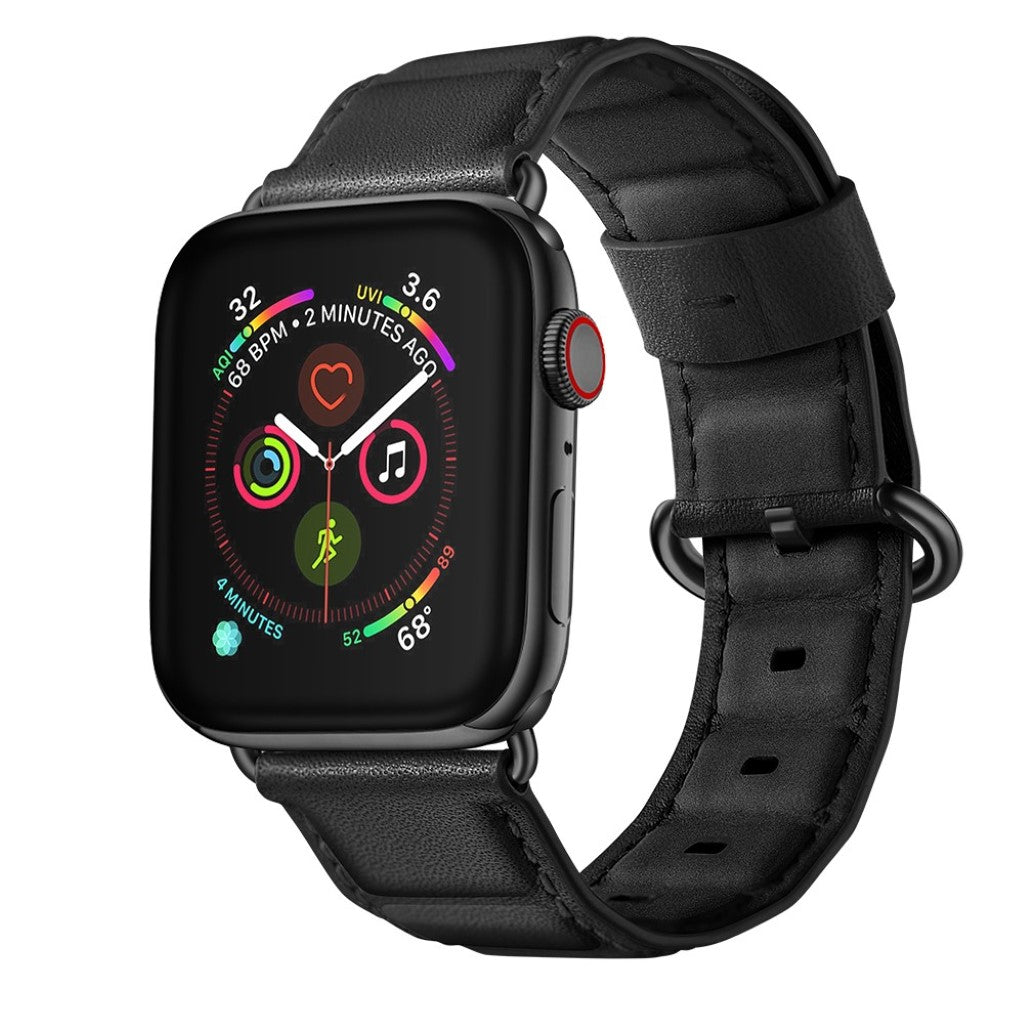Apple Watch Series 5 40mm / Apple Watch 40mm Ægte læder Rem - Sort#serie_1
