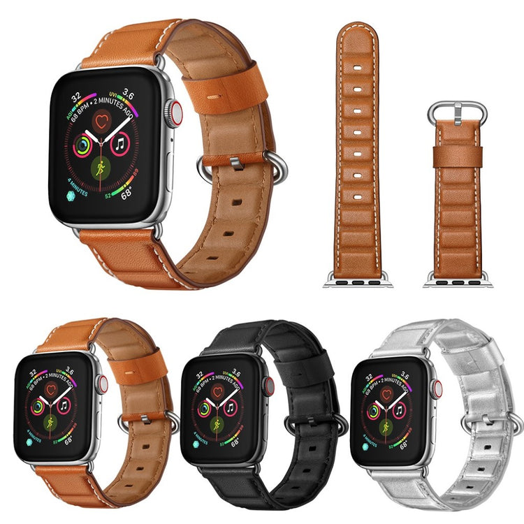Apple Watch Series 5 40mm / Apple Watch 40mm Ægte læder Rem - Sort#serie_1