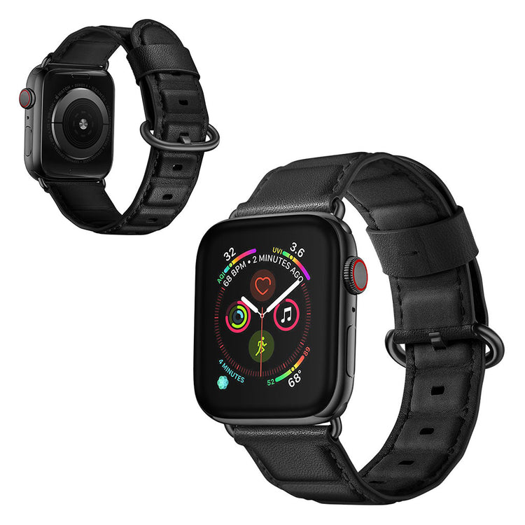 Apple Watch Series 5 40mm / Apple Watch 40mm Ægte læder Rem - Sort#serie_1