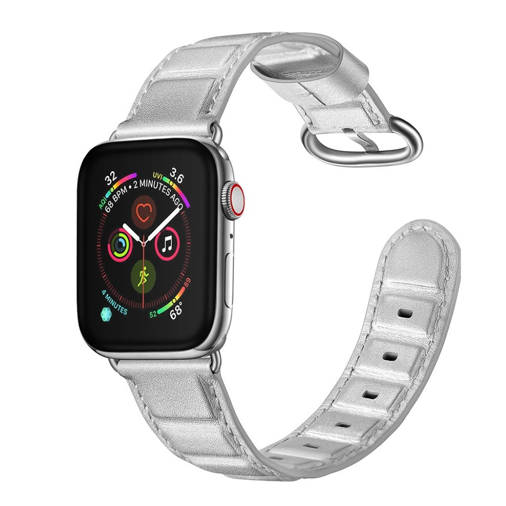 Apple Watch Series 5 40mm / Apple Watch 40mm Ægte læder Rem - Sølv#serie_2