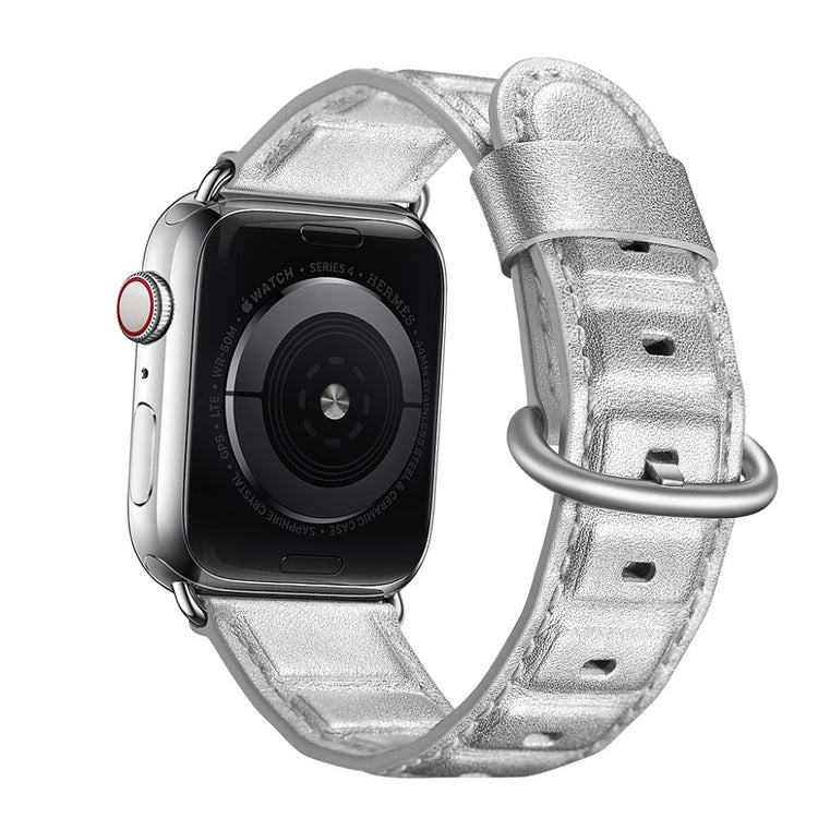 Apple Watch Series 5 40mm / Apple Watch 40mm Ægte læder Rem - Sølv#serie_2