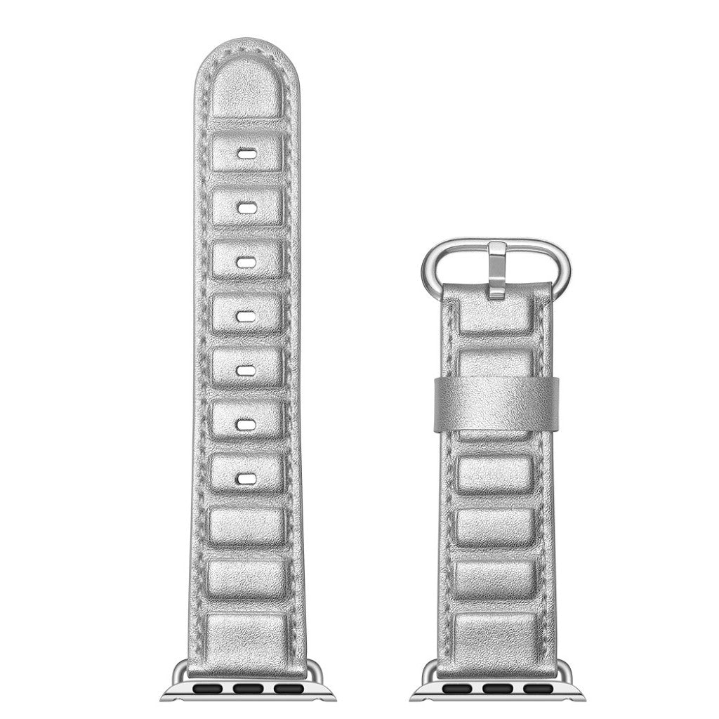 Apple Watch Series 5 40mm / Apple Watch 40mm Ægte læder Rem - Sølv#serie_2