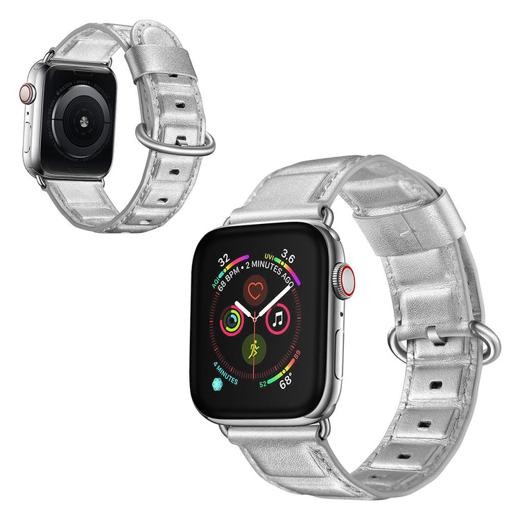 Apple Watch Series 5 40mm / Apple Watch 40mm Ægte læder Rem - Sølv#serie_2