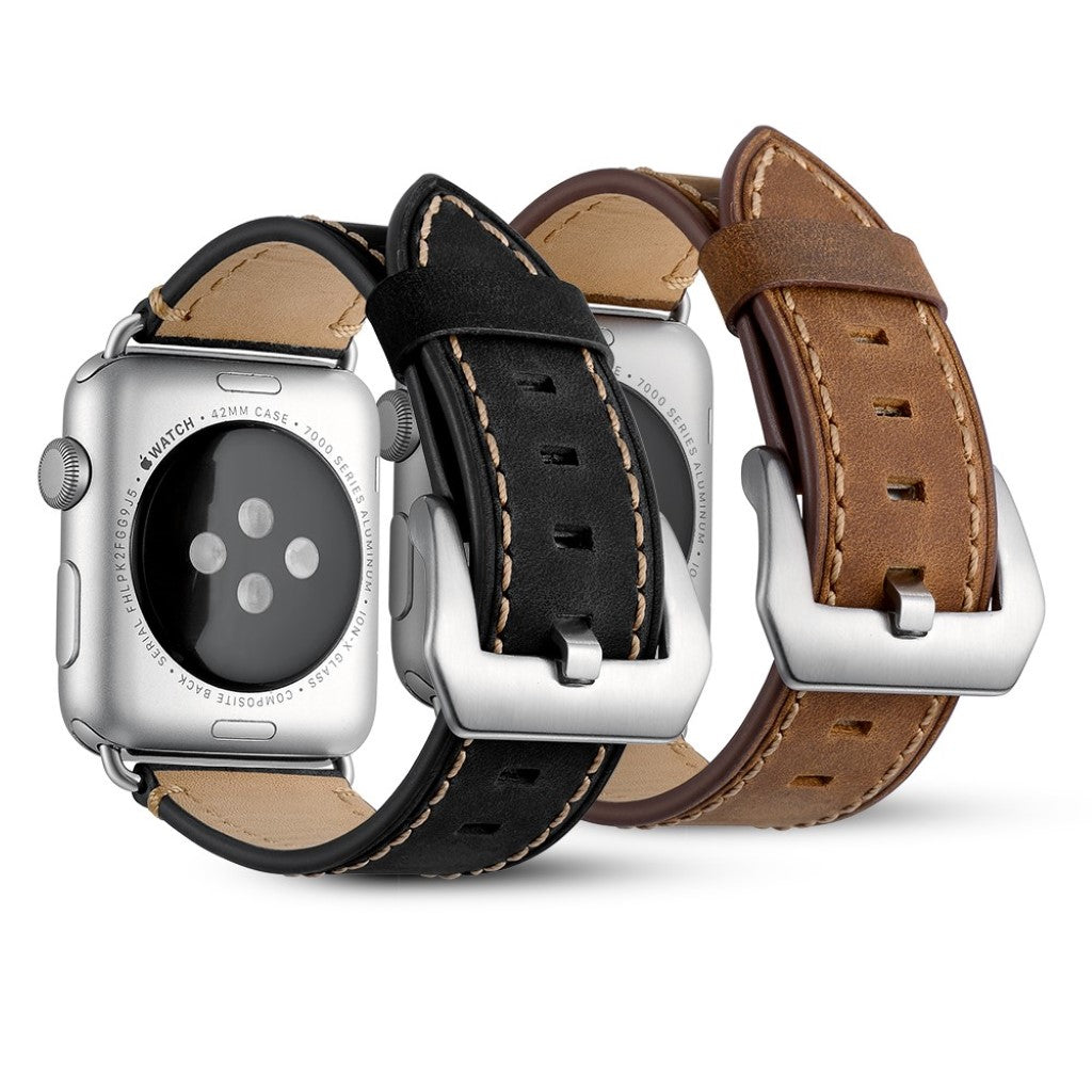 Apple Watch Series 5 40mm / Apple Watch 40mm Ægte læder Rem - Sort#serie_1