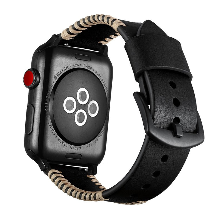 Apple Watch Series 5 40mm / Apple Watch 40mm Ægte læder Rem - Sort#serie_1