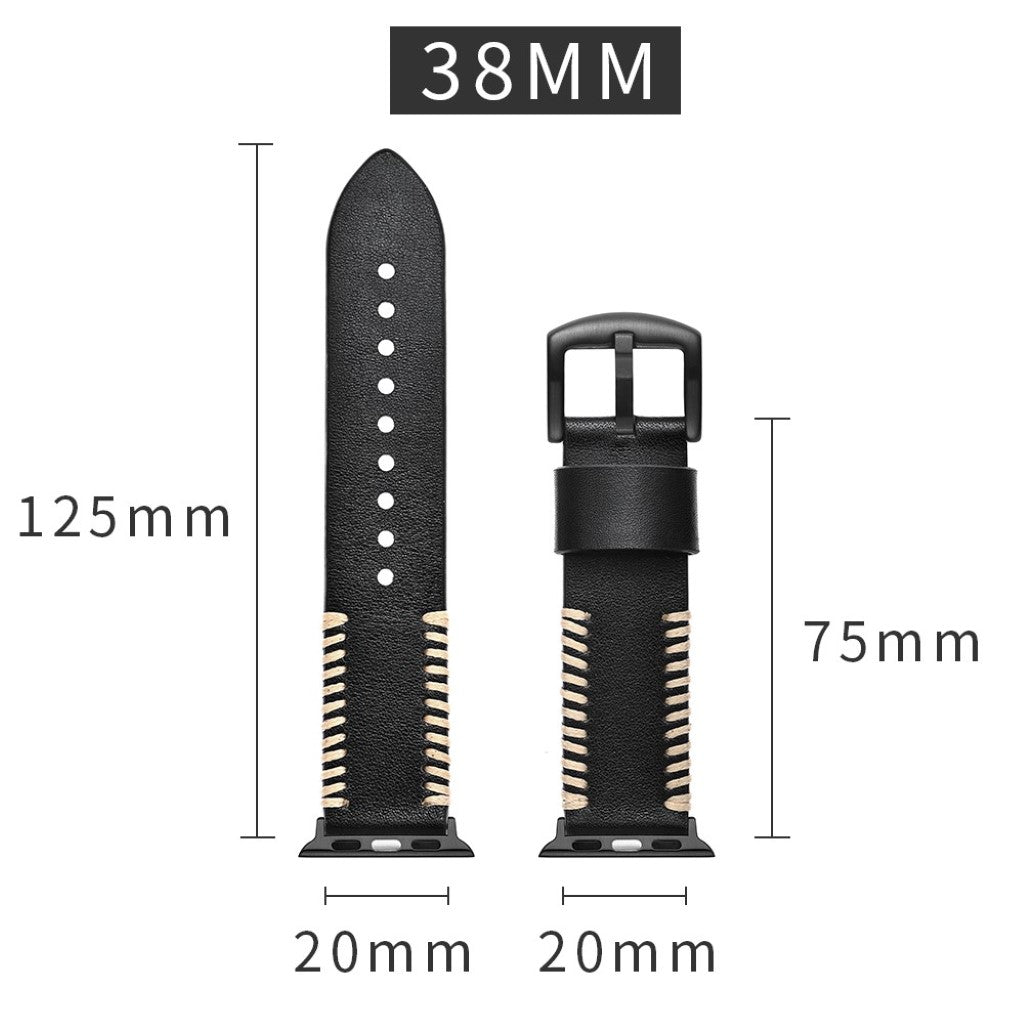 Apple Watch Series 5 40mm / Apple Watch 40mm Ægte læder Rem - Sort#serie_1