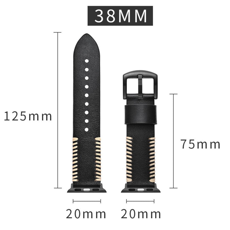 Apple Watch Series 5 40mm / Apple Watch 40mm Ægte læder Rem - Sort#serie_1