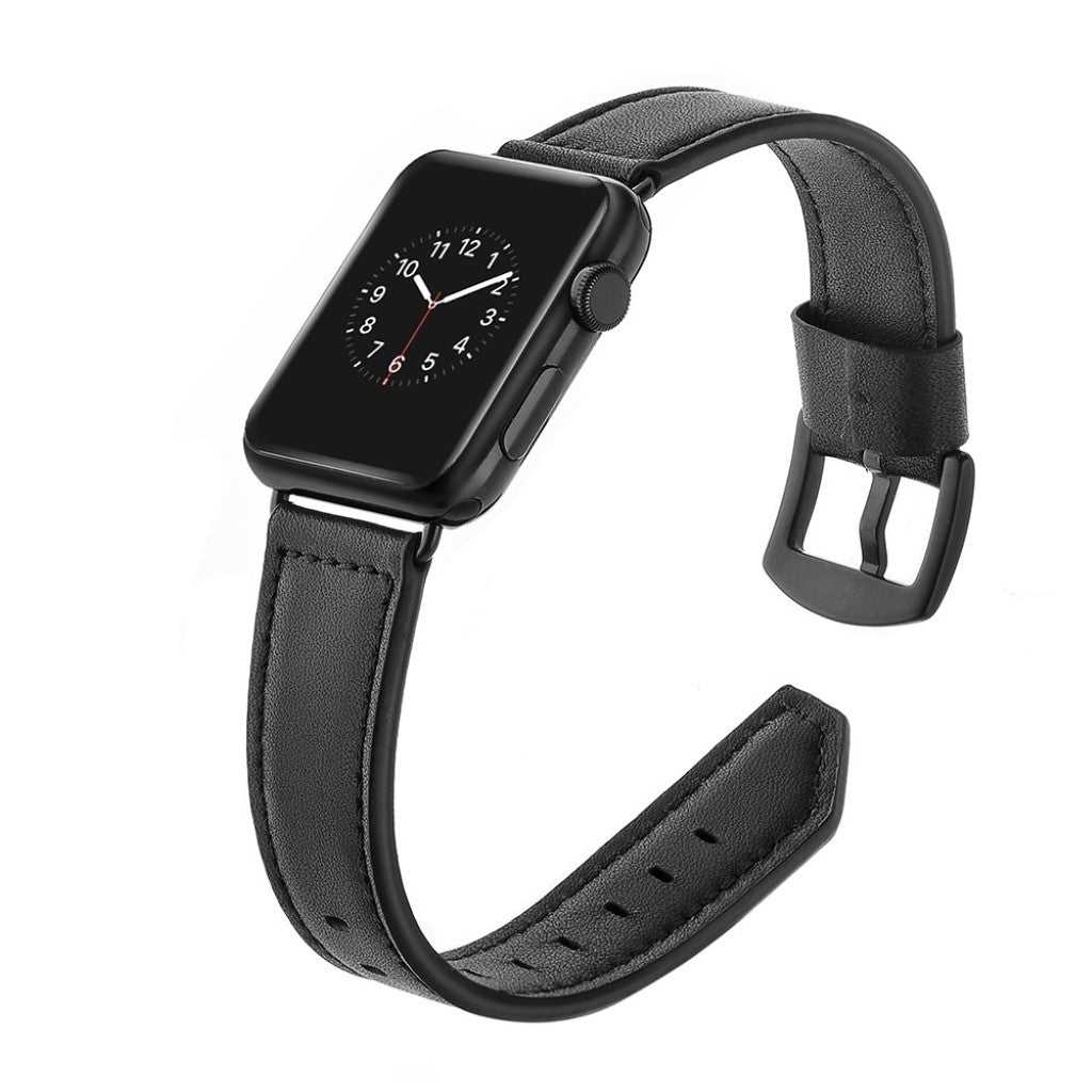 Apple Watch Series 5 40mm / Apple Watch 40mm Ægte læder Rem - Sort#serie_1