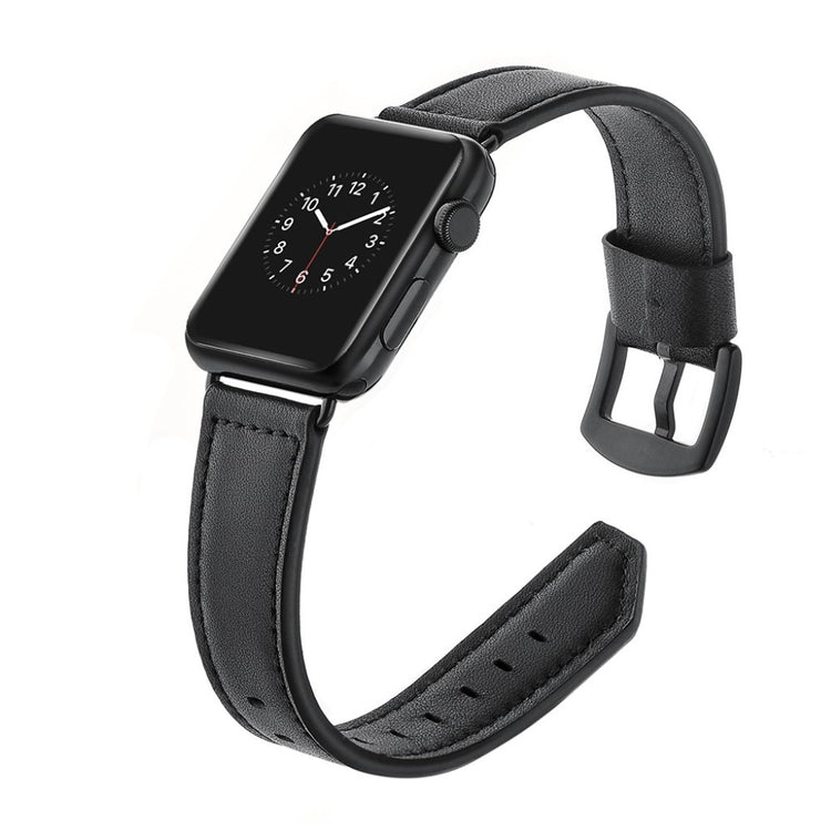 Apple Watch Series 5 40mm / Apple Watch 40mm Ægte læder Rem - Sort#serie_1