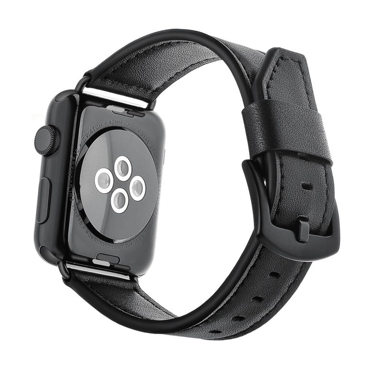 Apple Watch Series 5 40mm / Apple Watch 40mm Ægte læder Rem - Sort#serie_1