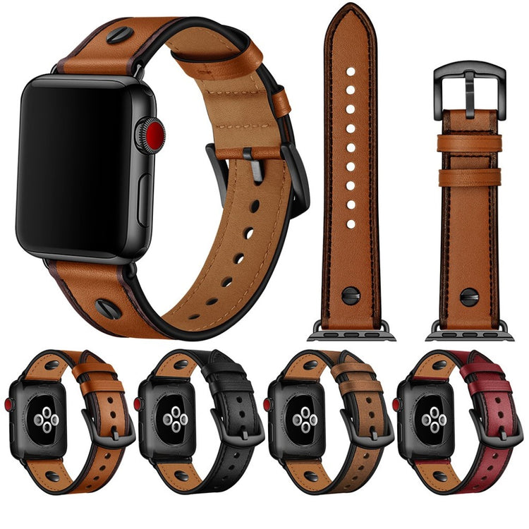Apple Watch Series 5 40mm / Apple Watch 40mm Ægte læder Rem - Sort#serie_1