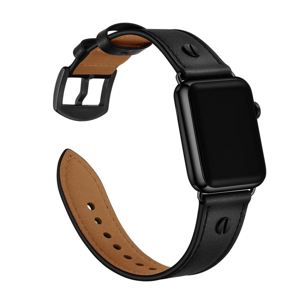 Apple Watch Series 5 40mm / Apple Watch 40mm Ægte læder Rem - Sort#serie_1