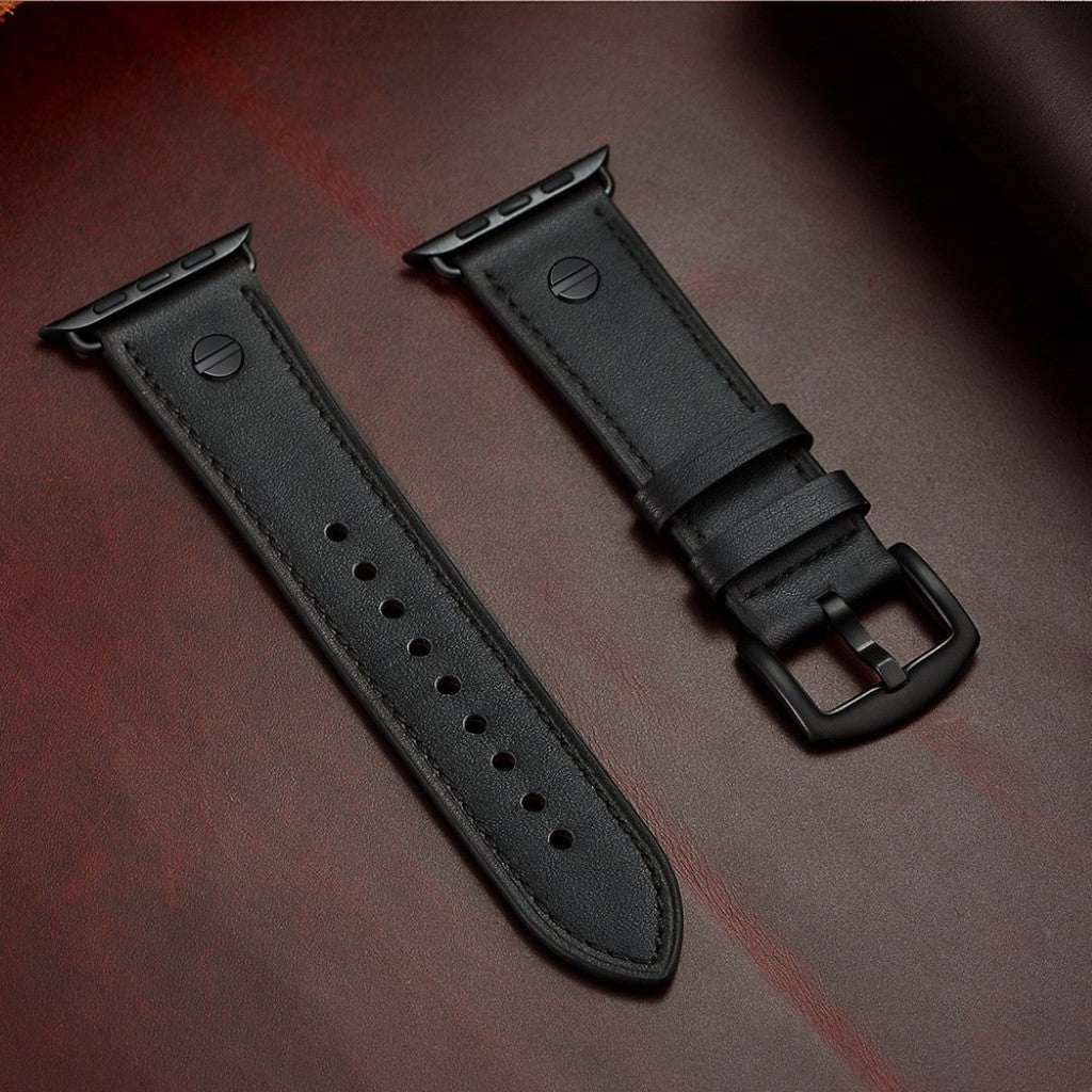 Apple Watch Series 5 40mm / Apple Watch 40mm Ægte læder Rem - Sort#serie_1