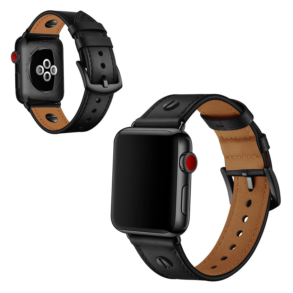 Apple Watch Series 5 40mm / Apple Watch 40mm รgte lรฆder Rem - Sort#serie_1