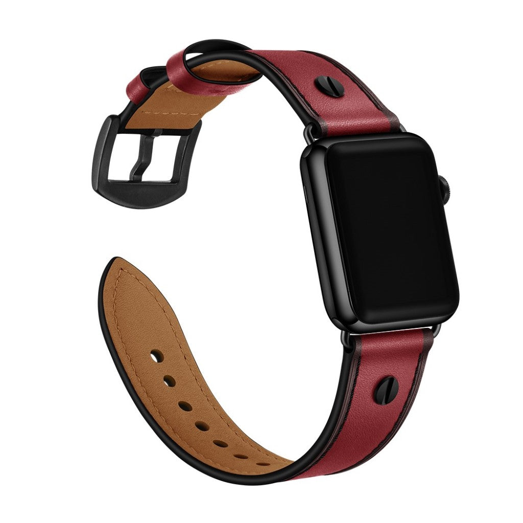Apple Watch Series 5 40mm / Apple Watch 40mm Ægte læder Rem - Rød#serie_2