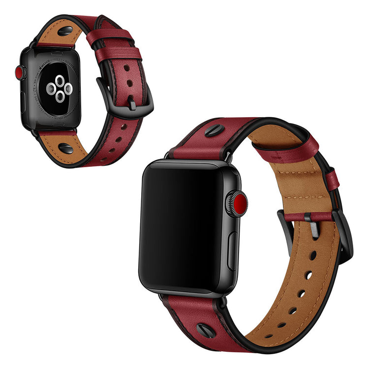Apple Watch Series 5 40mm / Apple Watch 40mm Ægte læder Rem - Rød#serie_2