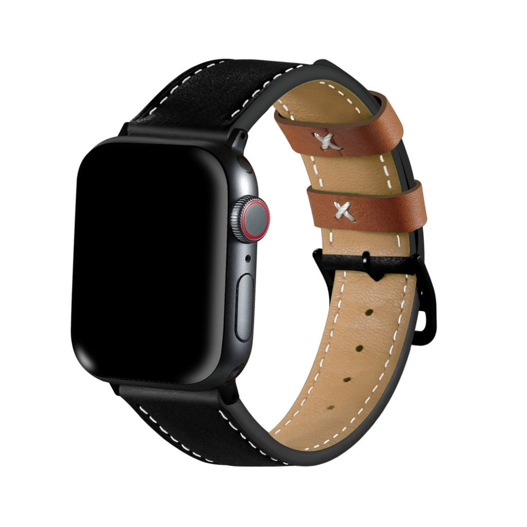 Apple Watch Series 5 40mm / Apple Watch 40mm Ægte læder Rem - Sort#serie_2