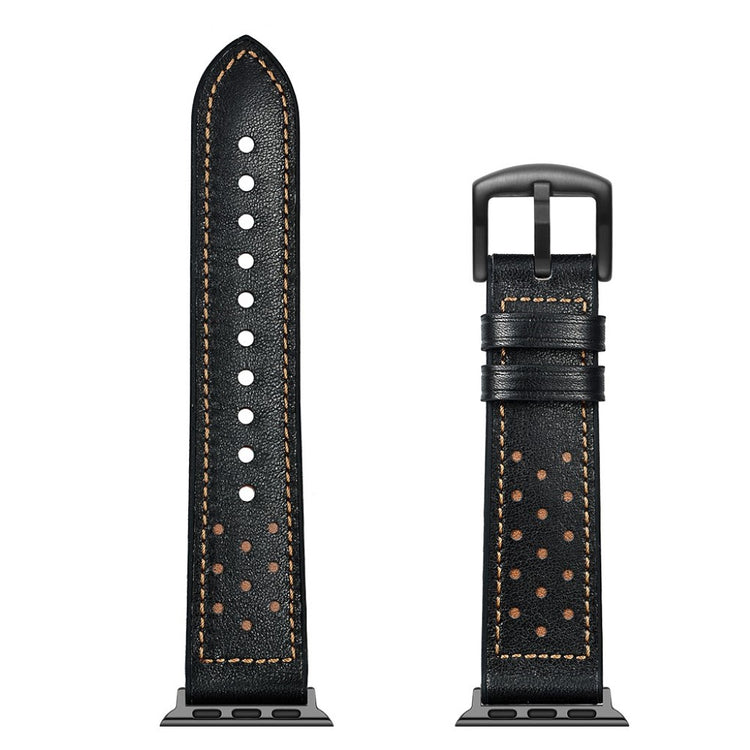 Apple Watch Series 5 44mm / Apple Watch 44mm Ægte læder Rem - Sort#serie_2