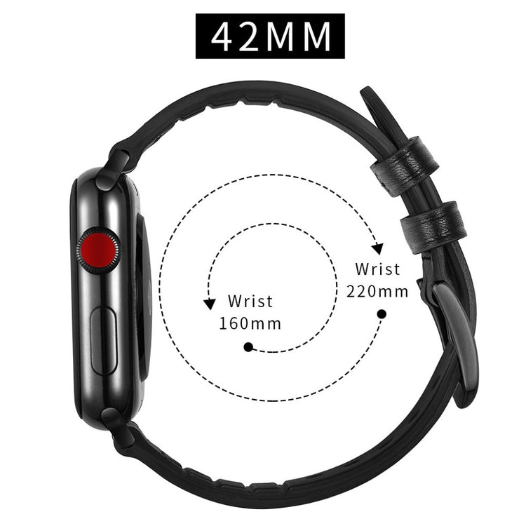 Apple Watch Series 5 44mm / Apple Watch 44mm Ægte læder Rem - Sort#serie_2