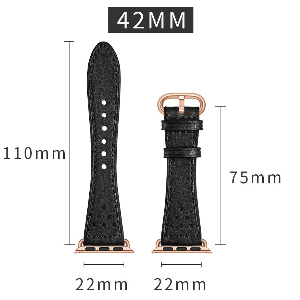 Apple Watch Series 5 44mm / Apple Watch 44mm Ægte læder Rem - Sort#serie_2