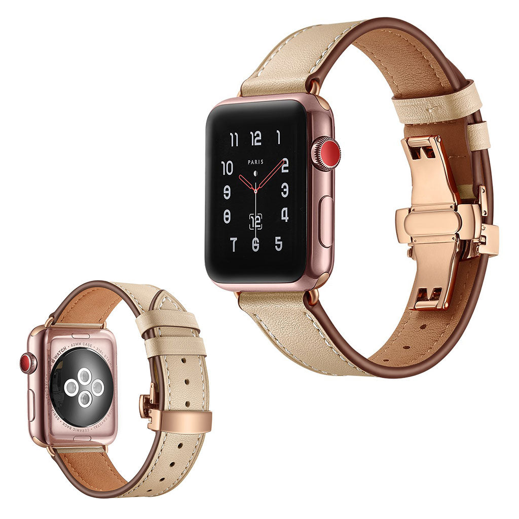 Apple Watch Series 5 44mm / Apple Watch 44mm Ægte læder Rem - Beige#serie_10