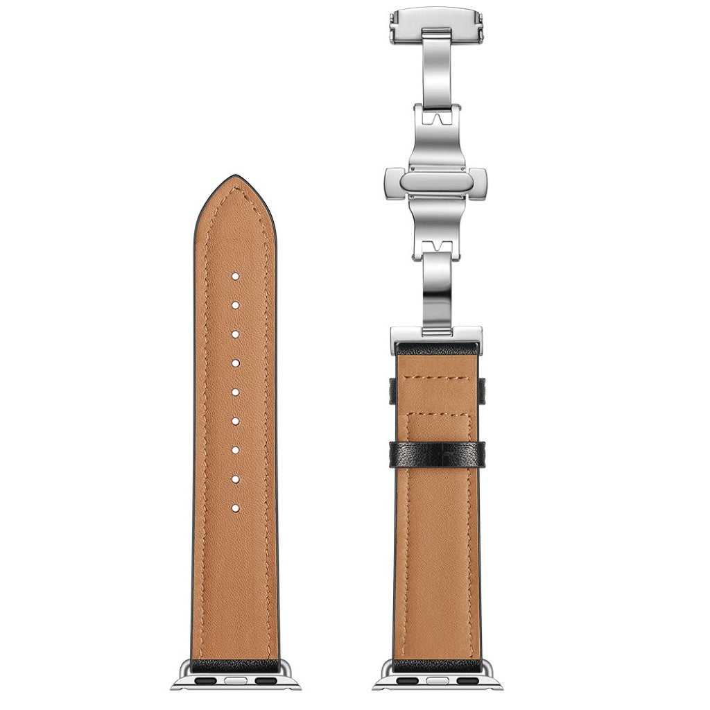 Apple Watch Series 5 44mm / Apple Watch 44mm Ægte læder Rem - Sort#serie_15