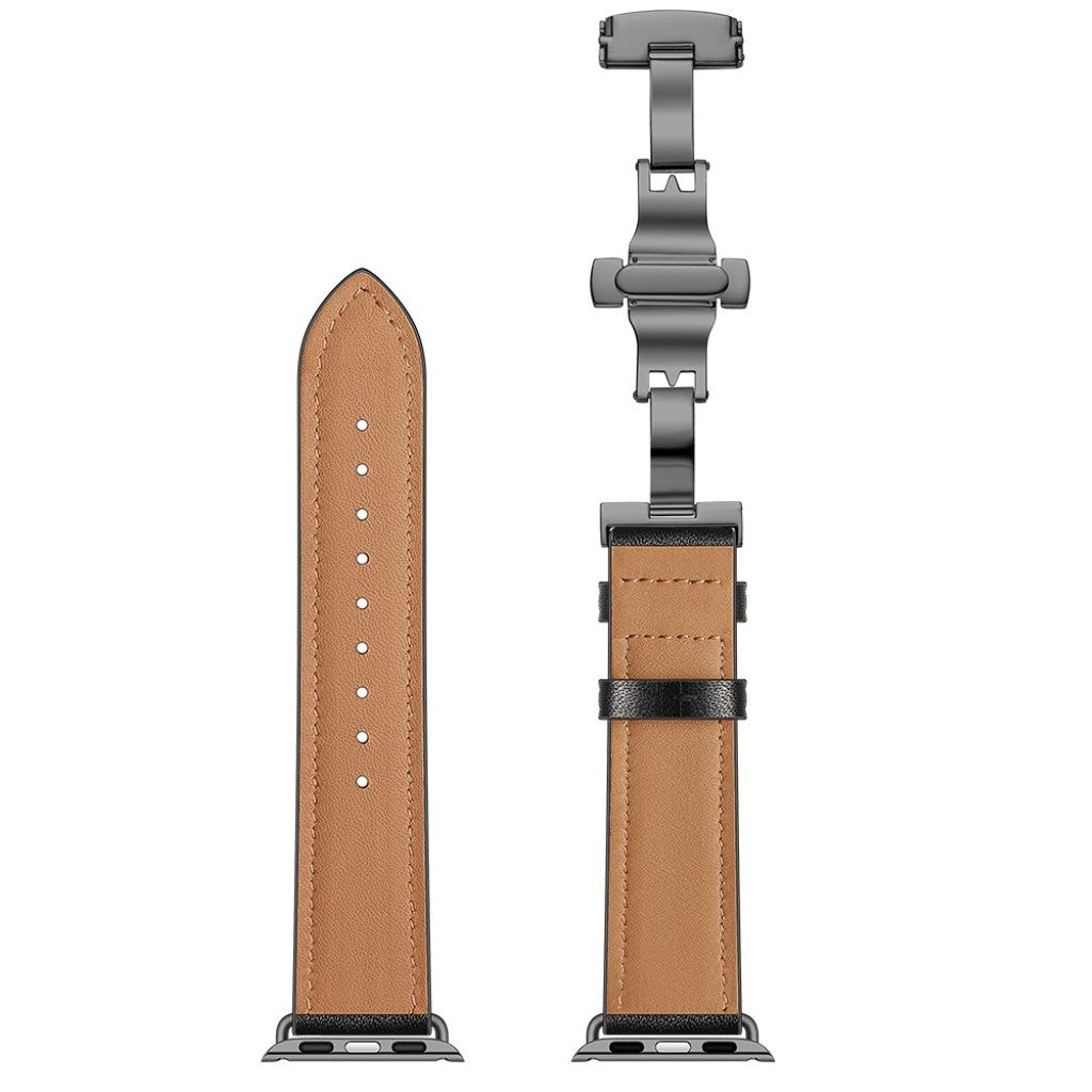 Apple Watch Series 5 44mm / Apple Watch 44mm Ægte læder Rem - Sort#serie_3