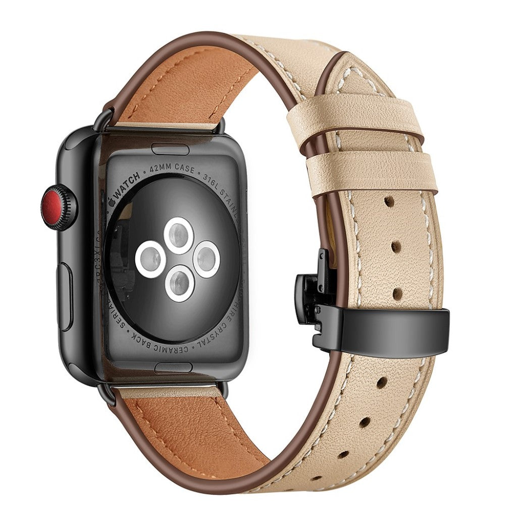 Apple Watch Series 5 44mm / Apple Watch 44mm Ægte læder Rem - Beige#serie_4