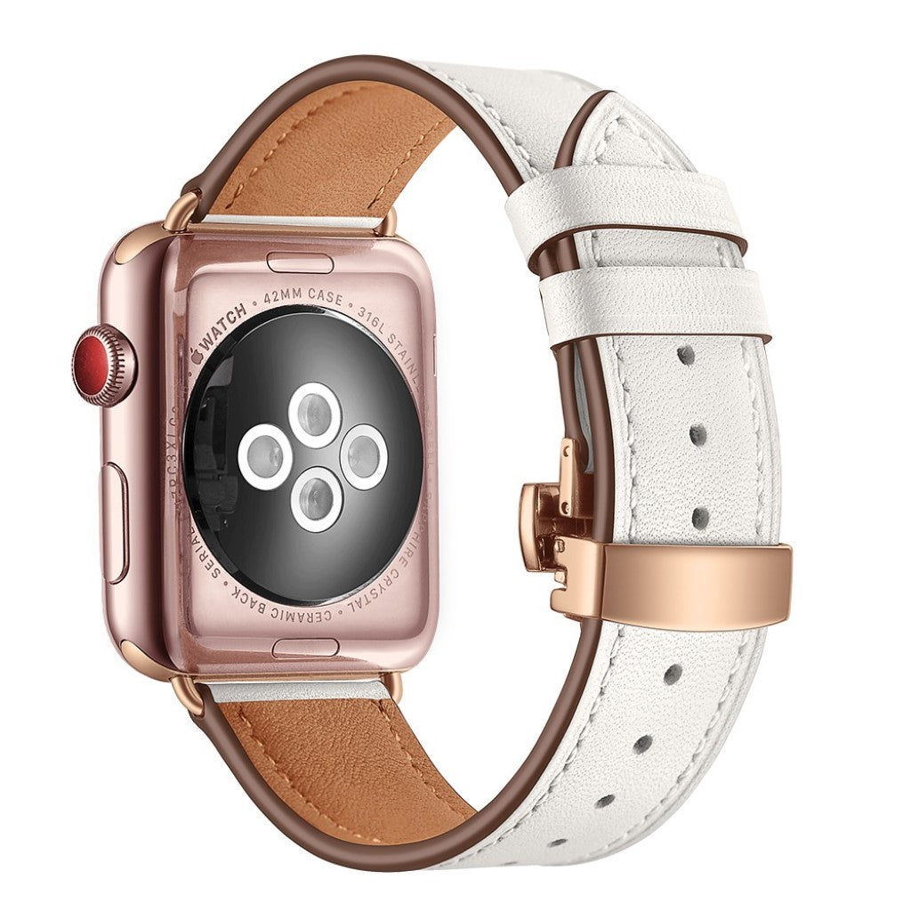Apple Watch Series 5 44mm / Apple Watch 44mm Ægte læder Rem - Hvid#serie_7