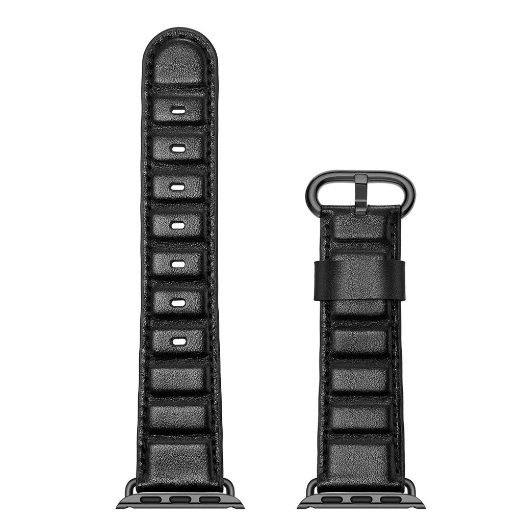 Apple Watch Series 5 44mm / Apple Watch 44mm Ægte læder Rem - Sort#serie_1