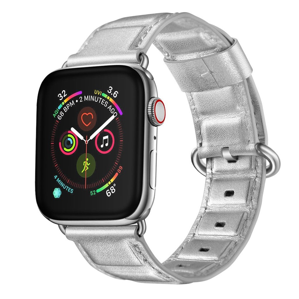 Apple Watch Series 5 44mm / Apple Watch 44mm Ægte læder Rem - Sølv#serie_2