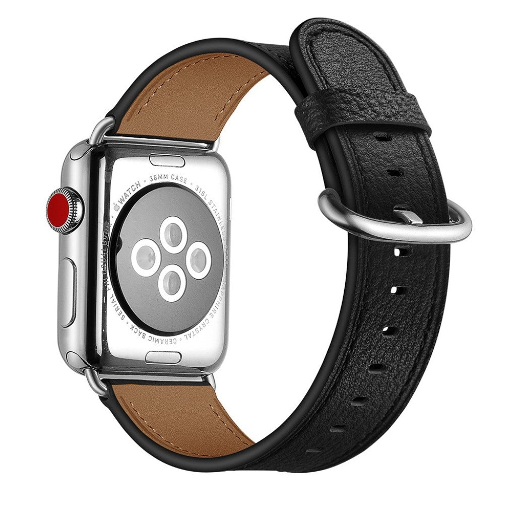 Apple Watch Series 5 44mm / Apple Watch 44mm Ægte læder Rem - Sort#serie_1