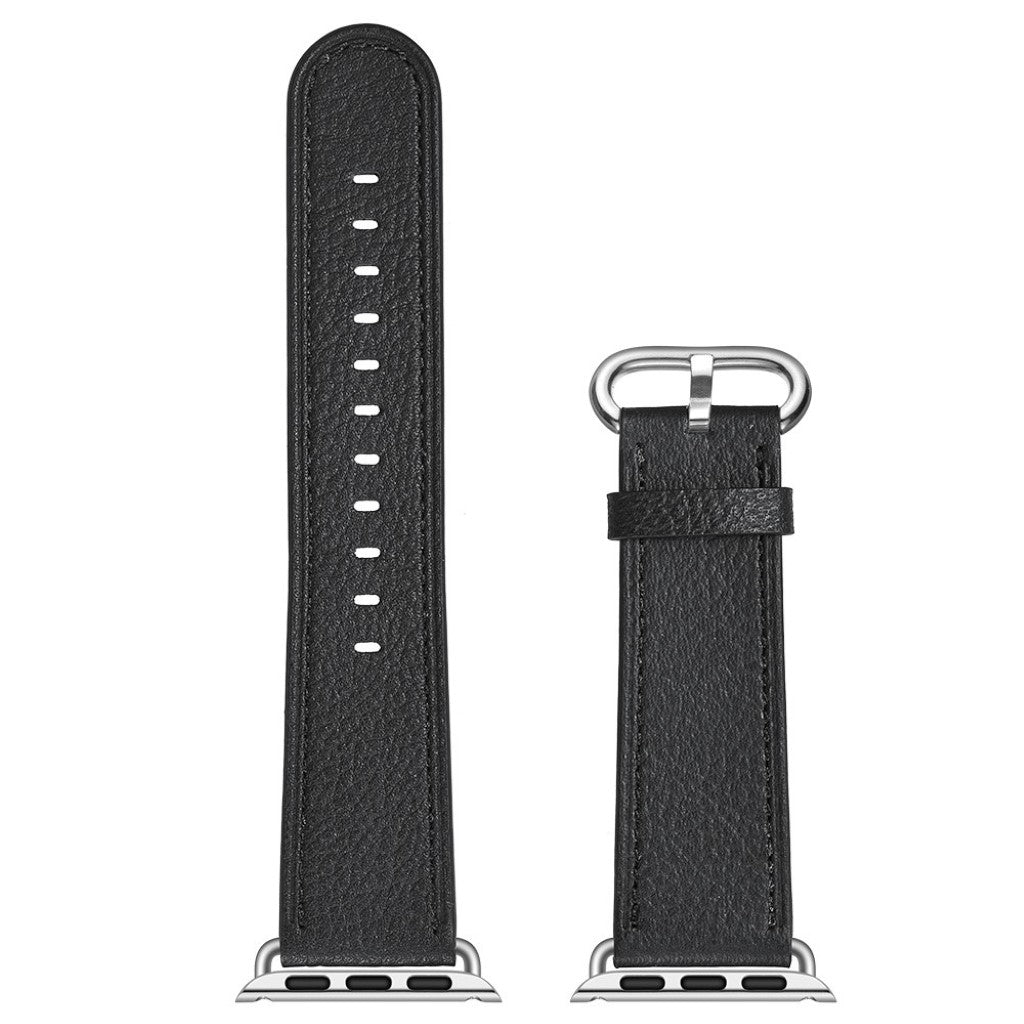Apple Watch Series 5 44mm / Apple Watch 44mm Ægte læder Rem - Sort#serie_1