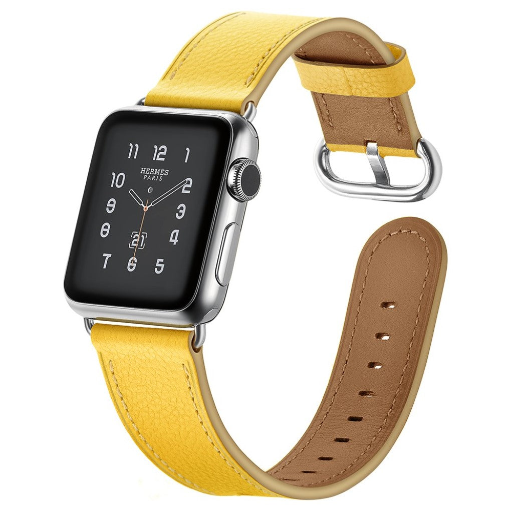 Apple Watch Series 5 44mm / Apple Watch 44mm Ægte læder Rem - Gul#serie_2