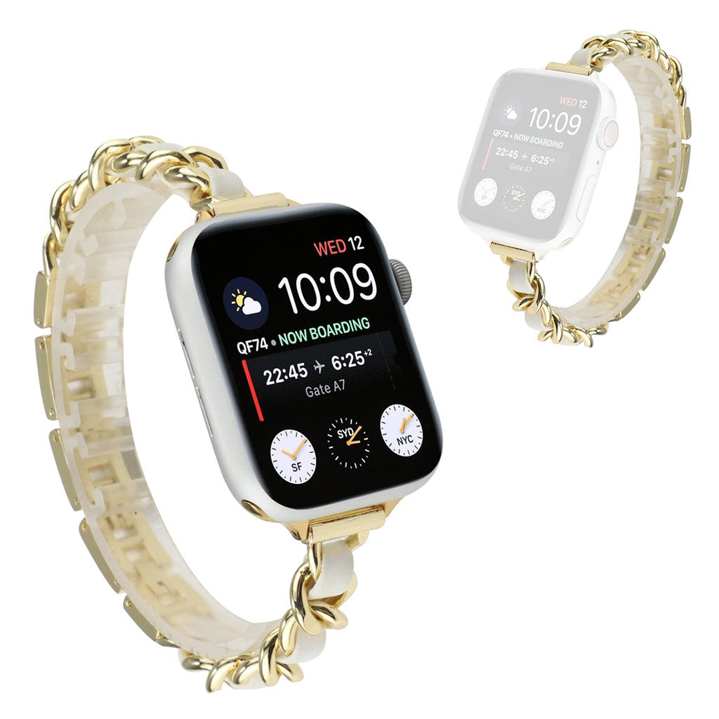 Stainless steel + leather watch band for Apple Watch Series 6 / 5 40mm - Gold / White#serie_2