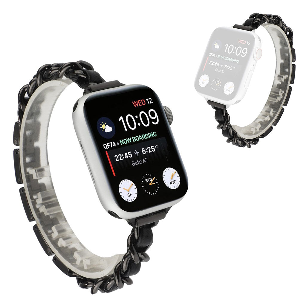 Stainless steel + leather watch band for Apple Watch Series 6 / 5 40mm - Black#serie_6