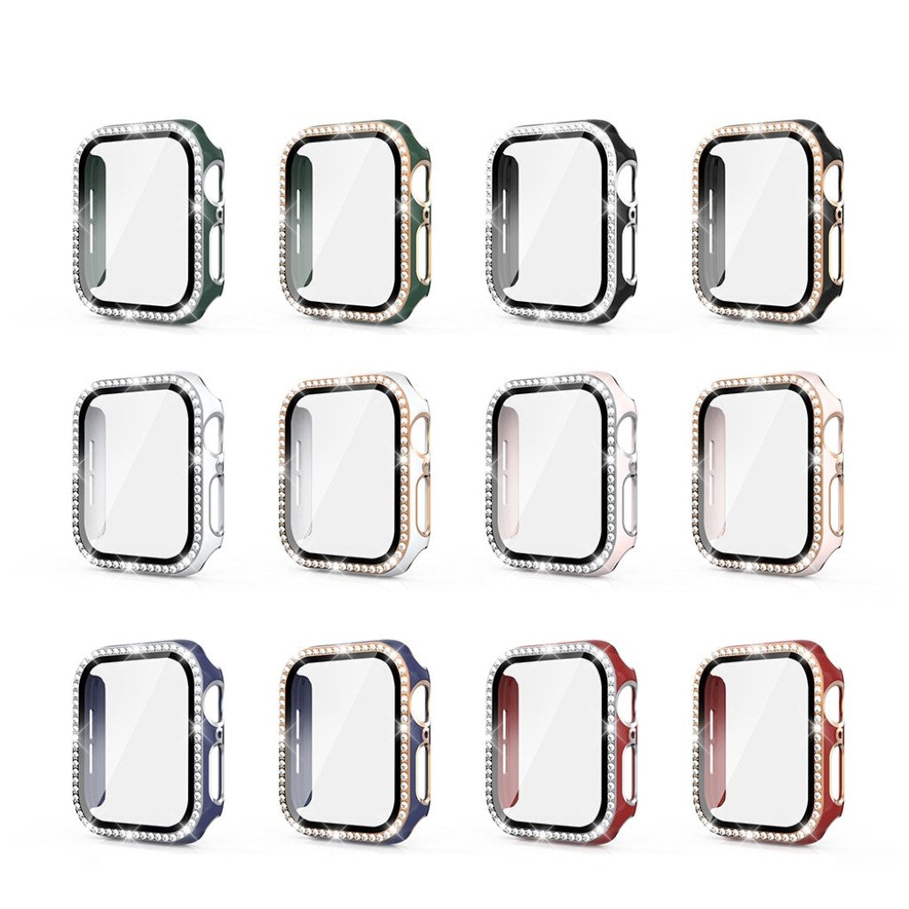 Super Fed Apple Watch 40mm Cover med Skærmbeskytter i Plastik, Rhinsten og Hærdet Glas - Hvid#serie_3