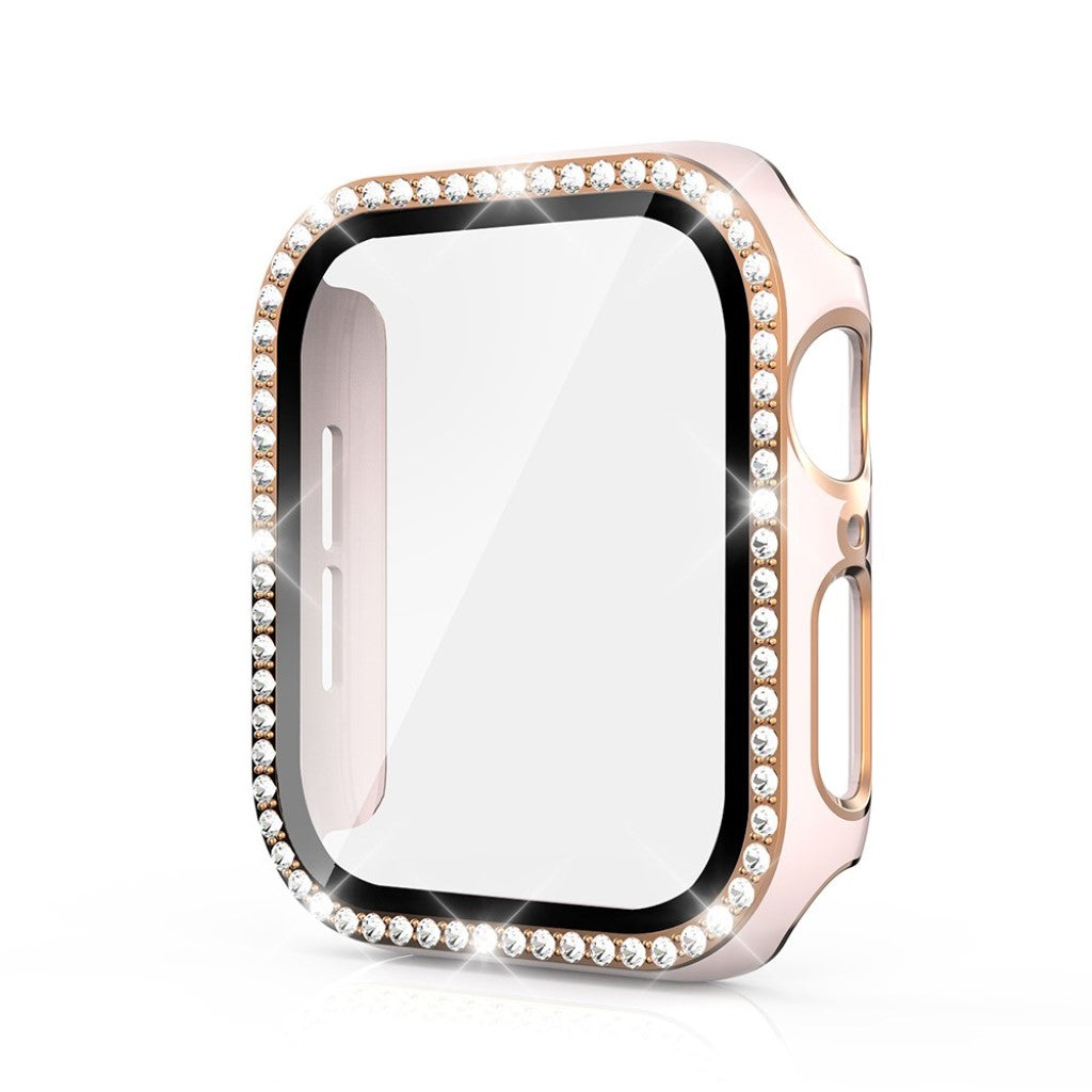 Super Fed Apple Watch 40mm Cover med Skærmbeskytter i Plastik, Rhinsten og Hærdet Glas - Pink#serie_4