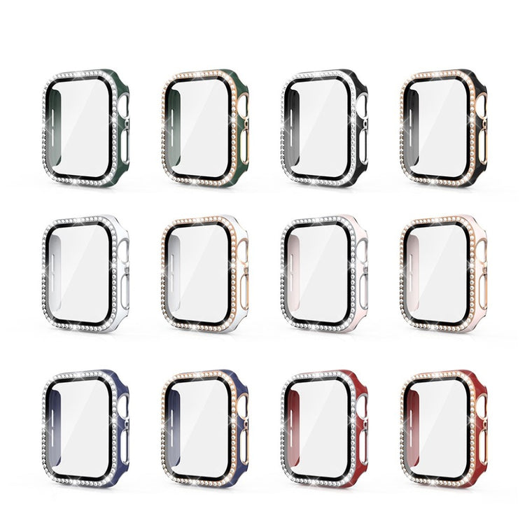 Super Fed Apple Watch 40mm Cover med Skærmbeskytter i Plastik, Rhinsten og Hærdet Glas - Pink#serie_4