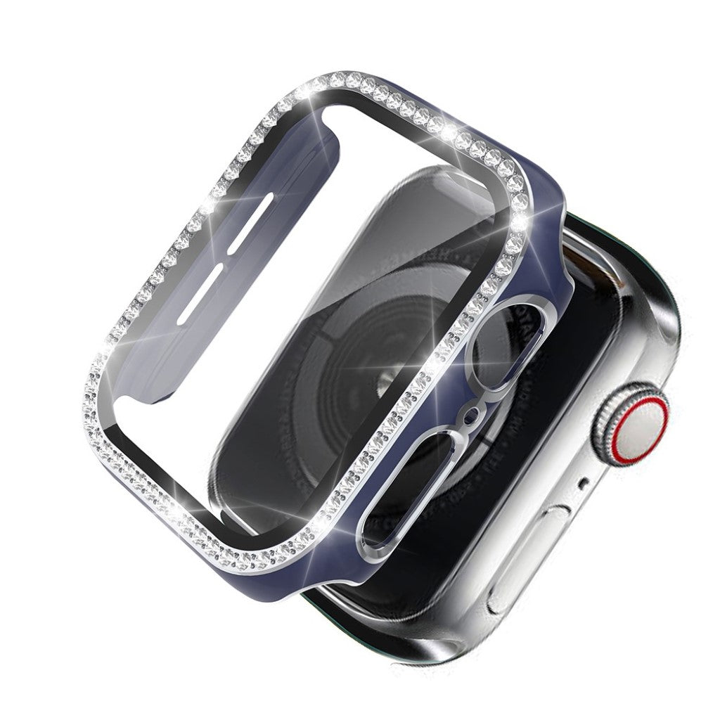 Super Fed Apple Watch 40mm Cover med Skærmbeskytter i Plastik, Rhinsten og Hærdet Glas - Blå#serie_9
