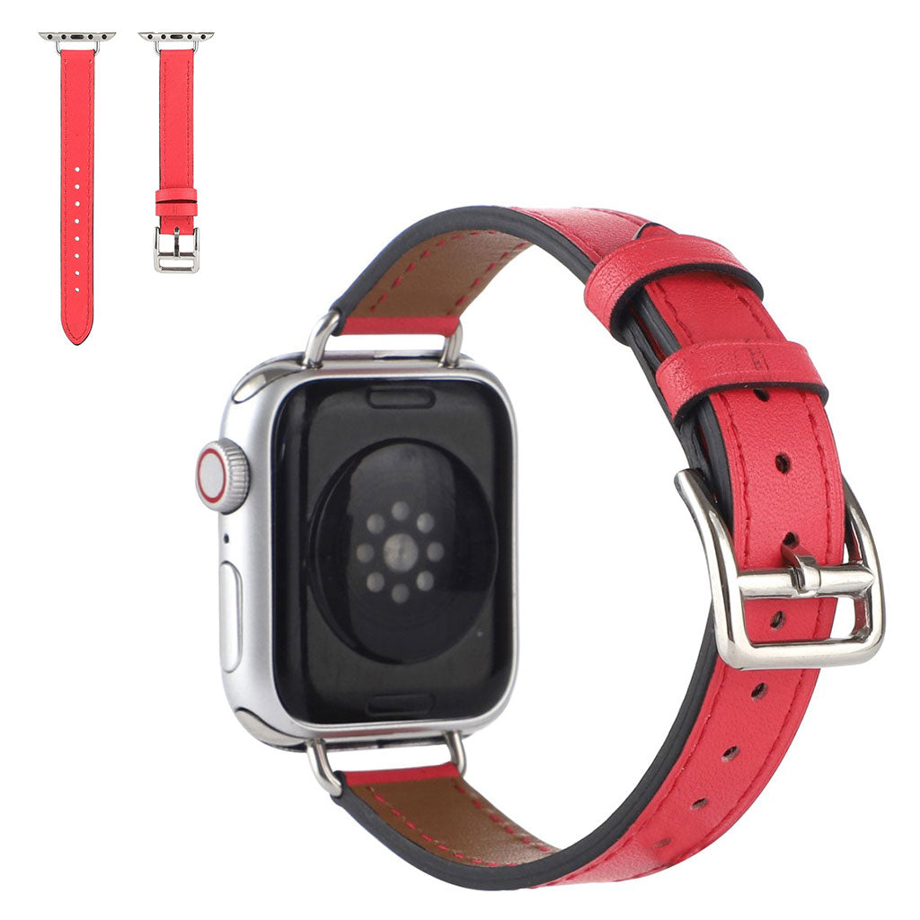 Mega slidstærk Universal Apple Ægte læder Rem - Rød#serie_2