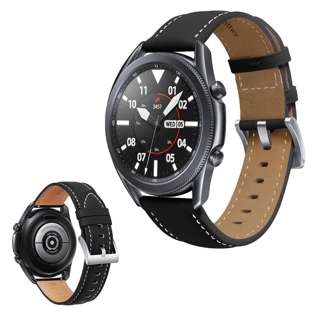 Rigtigt skรธn Samsung Galaxy Watch 3 (41mm) รgte lรฆder Rem - Sort#serie_1
