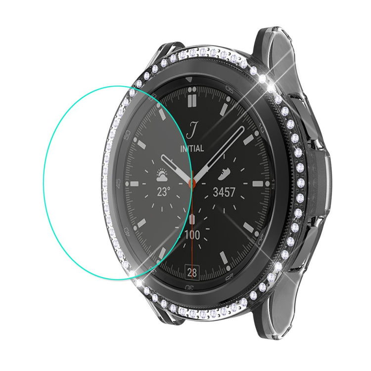 Mega Godt Samsung Galaxy Watch 4 Classic (46mm) Cover med Skærmbeskytter i Rhinsten og Hærdet Glas - Gennemsigtig#serie_4