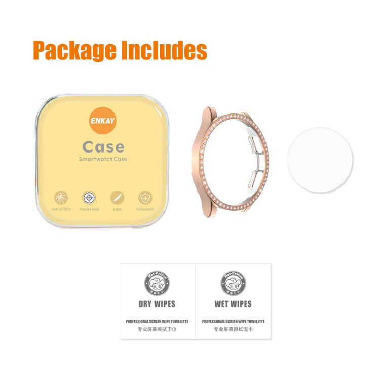 Mega Godt Samsung Galaxy Watch 4 Classic (46mm) Cover med Skærmbeskytter i Rhinsten og Hærdet Glas - Pink#serie_6