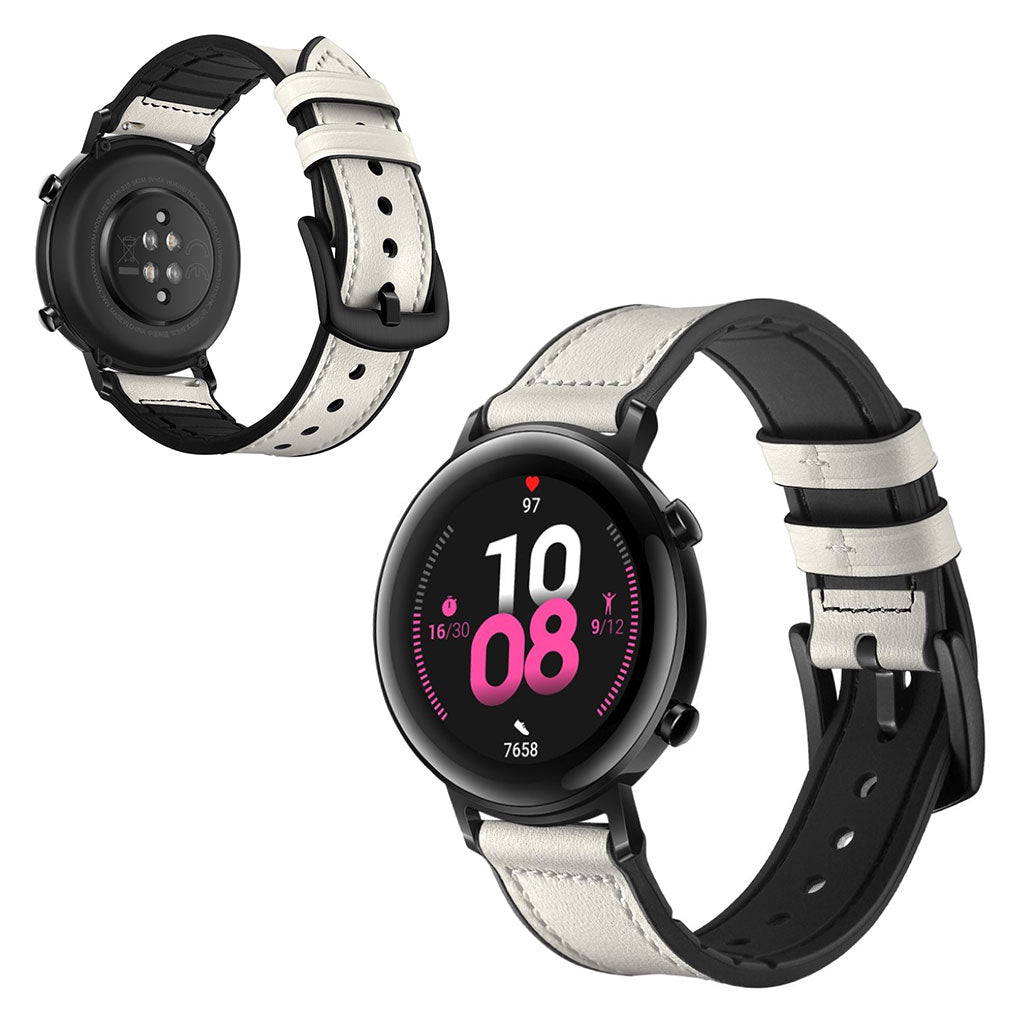 Glimrende Huawei Watch GT 2 42mm Ægte læder Rem - Hvid#serie_2