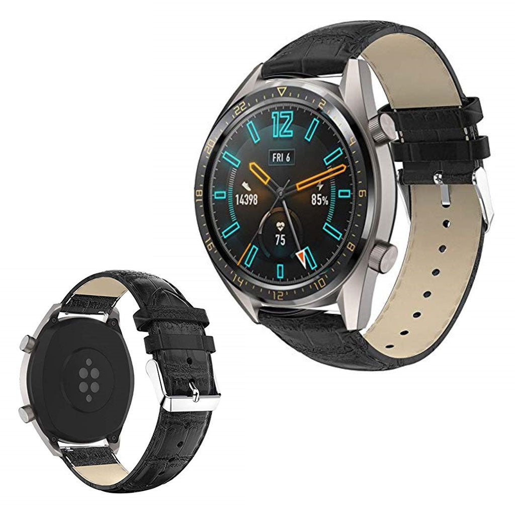 Super skรธn Huawei Watch GT 2 46mm รgte lรฆder Rem - Sort#serie_1